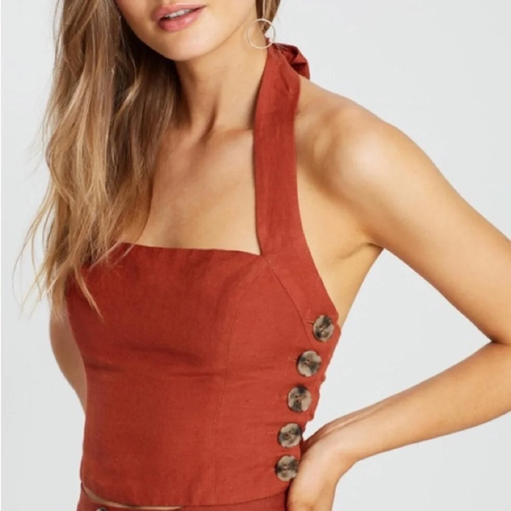 TIGERLILY Lina Linen Rust Orange Halter Neck Crop Top NWT RRP$119 - Picture 11 of 16
